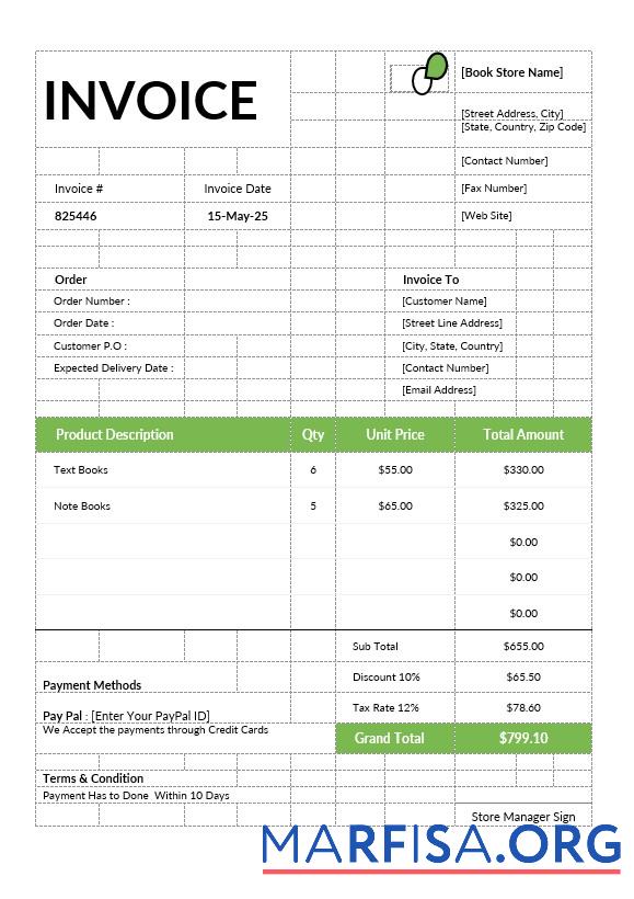 Blank Book Store Invoice download for verification
